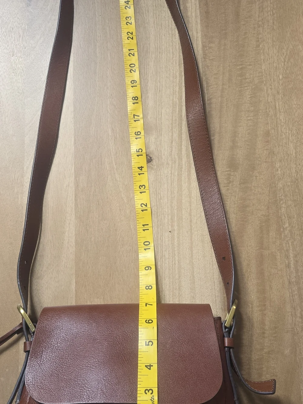 Fossil Harper Small Brown Leather Flap Crossbody Saddle Bag Purse with Key - Picture 12 of 13